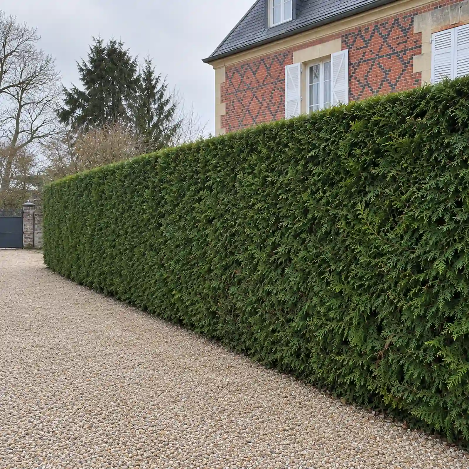 La même haie taillée droite